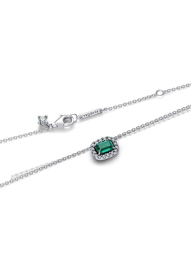 PANDORA Rectangular Sparkling Green Halo Pendant Necklace - Image 3